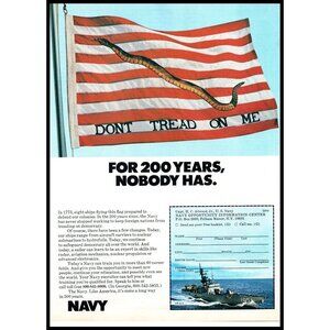 1976 US Navy Recruiter Recruiting Vintage Print Ad Don't Tread on Me Flag Photo